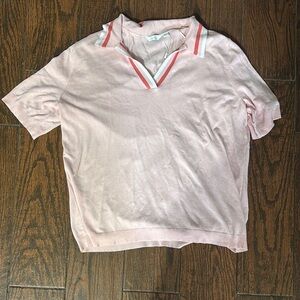 Lady Hagen Light Pink Polo with Striped Collar